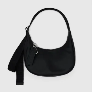 Small Recycled Leather Crescent Bag in Black by Baggu