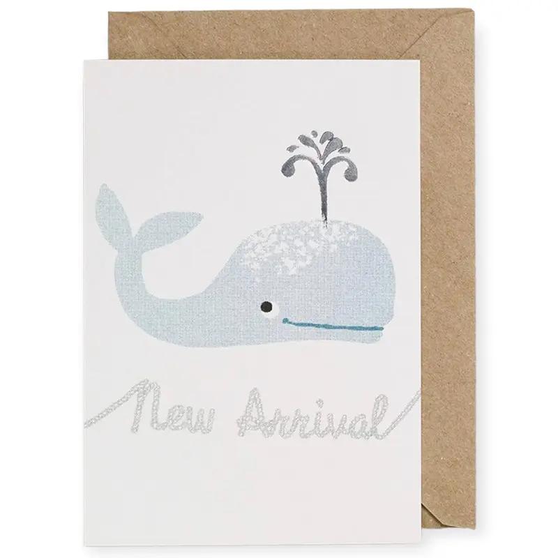 Teal Whale New Baby Greetings Card by Petra Boase