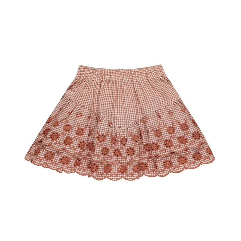 Tiered Mini Skirt in Poppy Gingham by Rylee & Cru