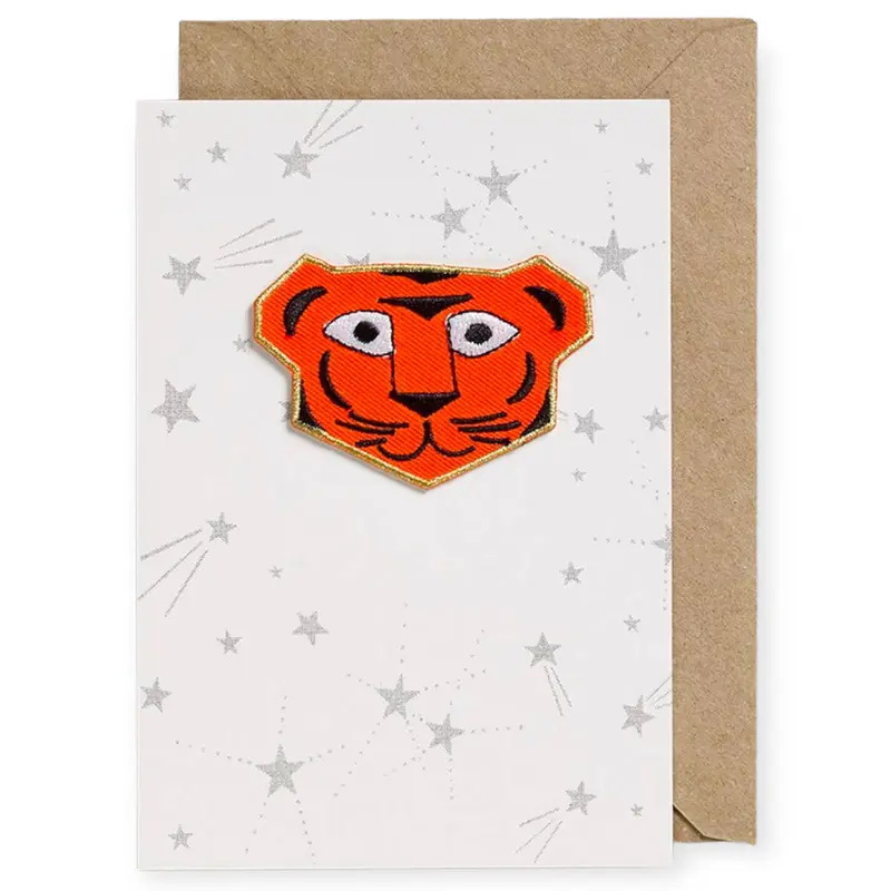 Tiger Iron On Patch Greetings Card by Petra Boase