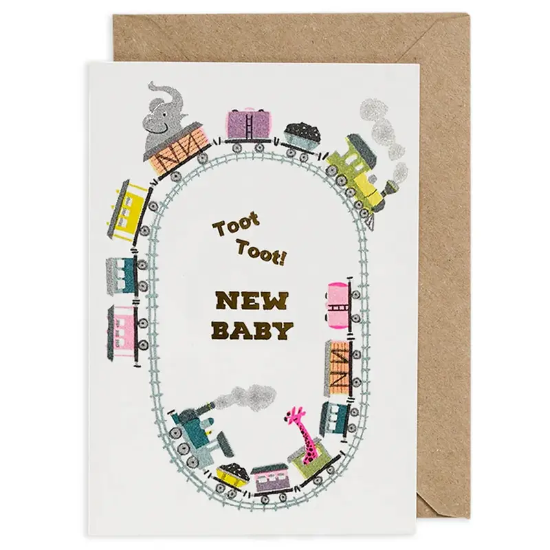 Toot Toot Train New Baby Greetings Card by Petra Boase