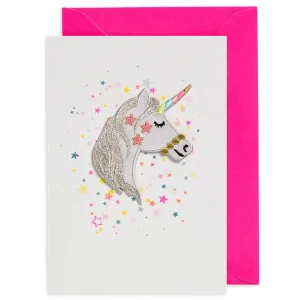 Unicorn Head Iron On Patch Greetings Card by Petra Boase