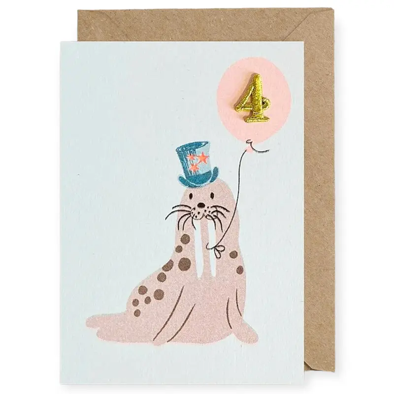 Walrus Embroidered Age Card by Petra Boase - Age 4