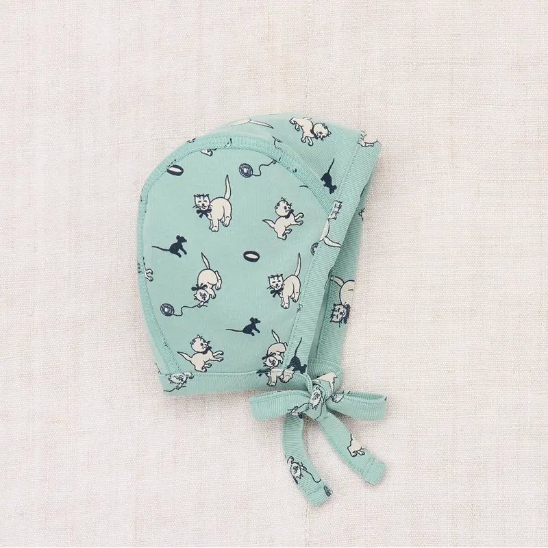 Baby Pima Bonnet in Sage Cat & Mouse by Misha & Puff