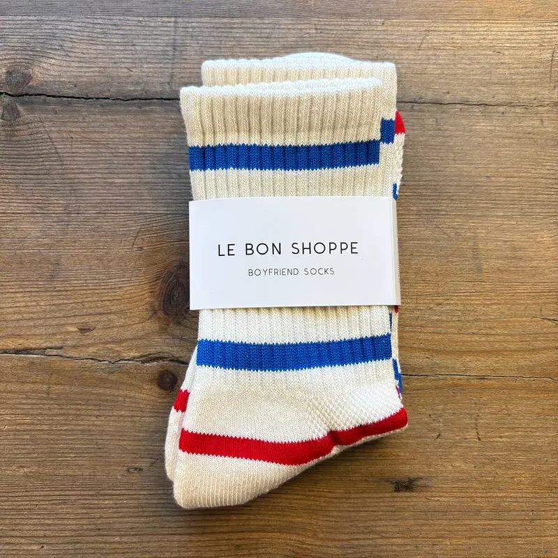 Boyfriend Adult Socks in Red + Blue Stripe by Le Bon Shoppe