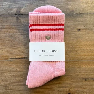 Embroidered Boyfriend Adult Socks in Amour Pink + Heart by Le Bon Shoppe