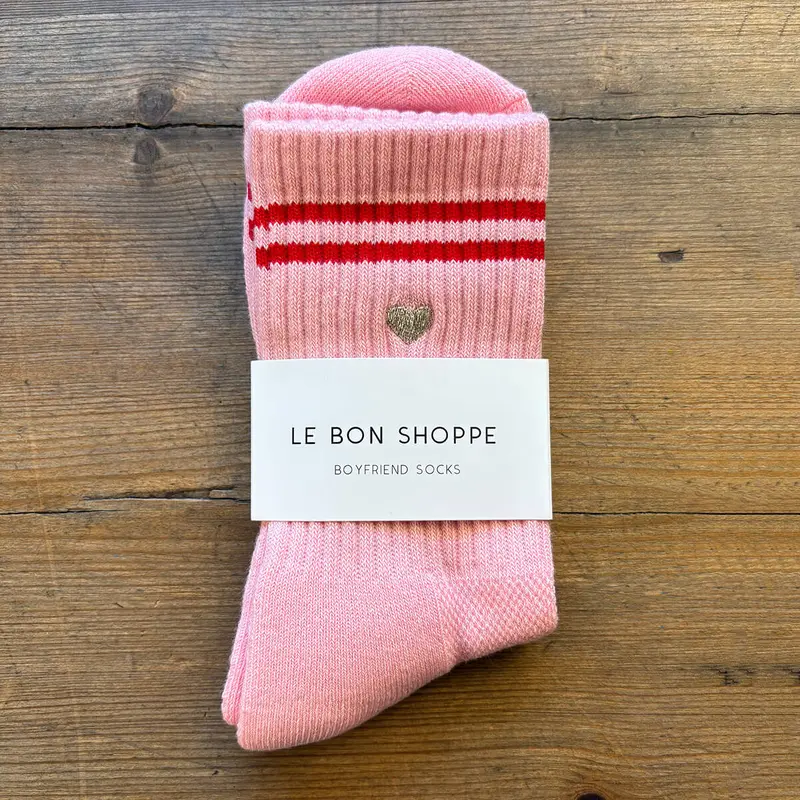Embroidered Boyfriend Adult Socks in Amour Pink + Heart by Le Bon Shoppe