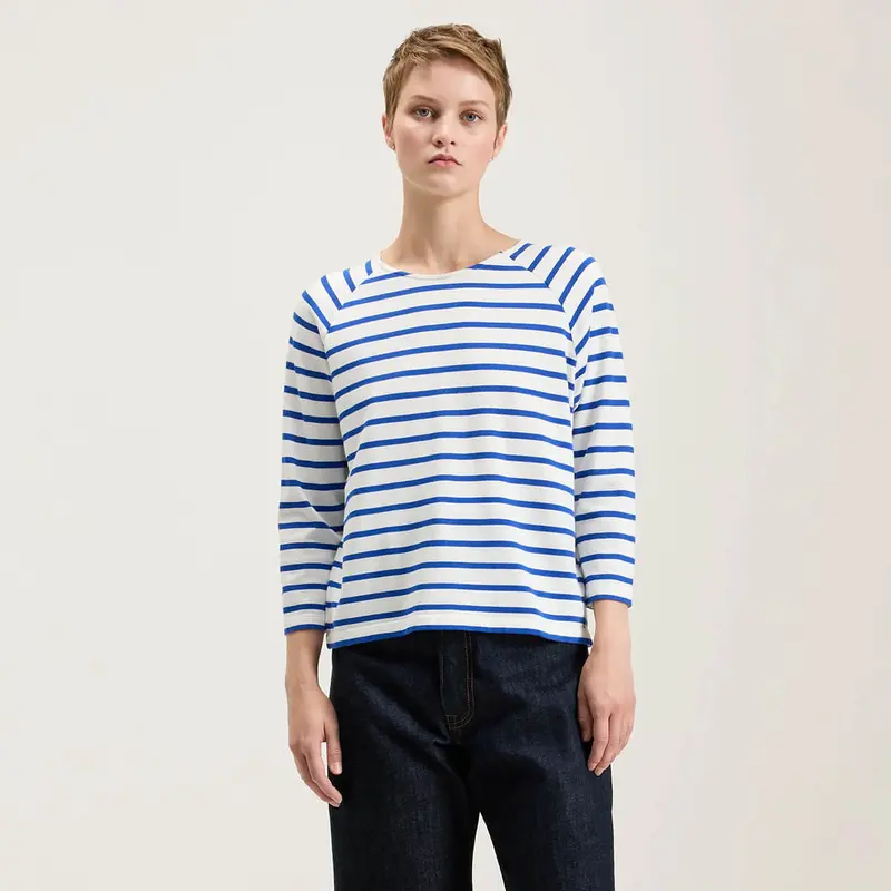 Maow Crew Neck T-Shirt in Blue Stripe by Bellerose