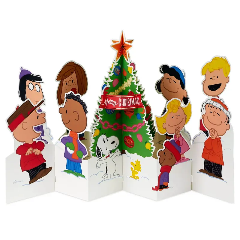 Pop-Up Peanuts Children and Snoopy Christmas Greetings Card by Hallmark