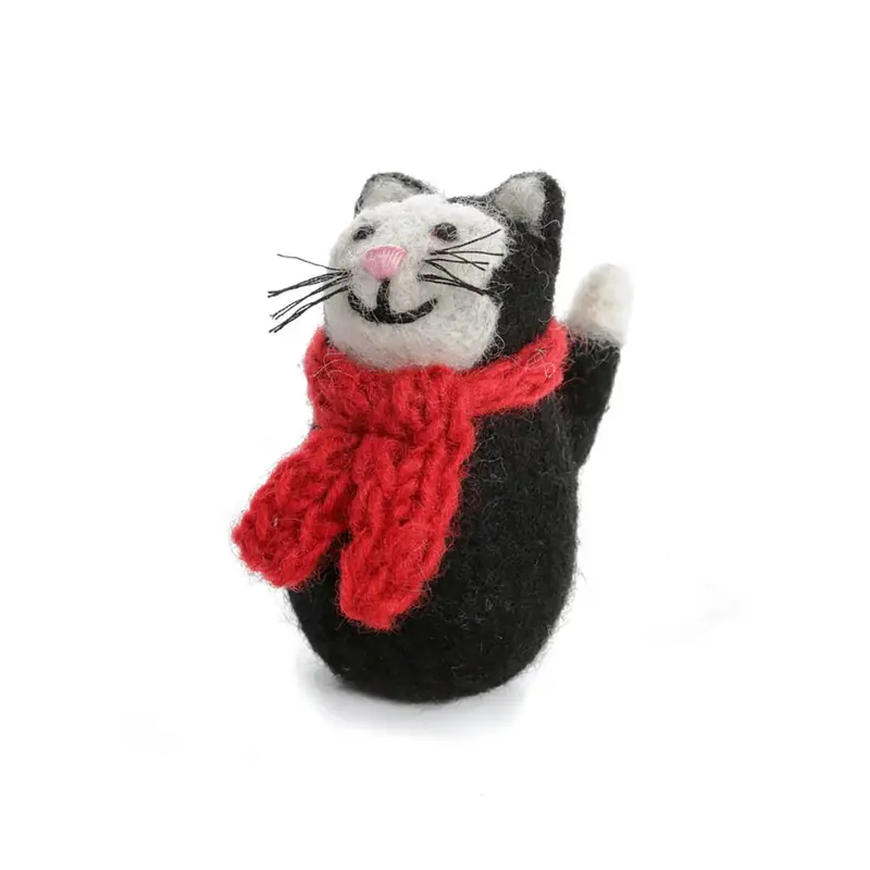 Black Cat With Scarf Hanging Christmas Decoration by Amica