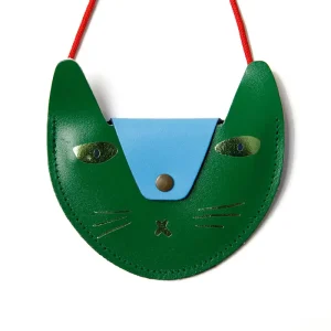 Cat Pocket Purse In Bright Green by Ark Colour Designs