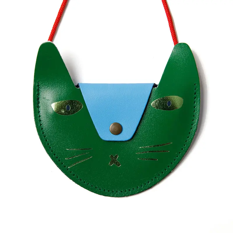 Cat Pocket Purse In Bright Green by Ark Colour Designs