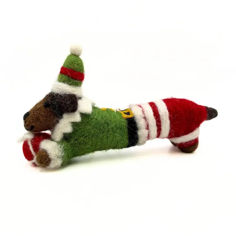Elf Sausage Dog Hanging Christmas Decoration by Amica