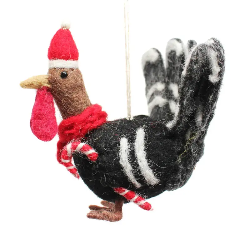 Festive Turkey With Candy Cane Hanging Christmas Decoration by Amica