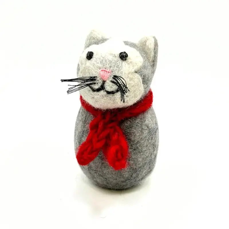 Grey Cat With Scarf Hanging Christmas Decoration by Amica