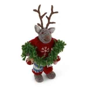 Grey Deer With Garland Hanging Christmas Decoration by Gry & Sif