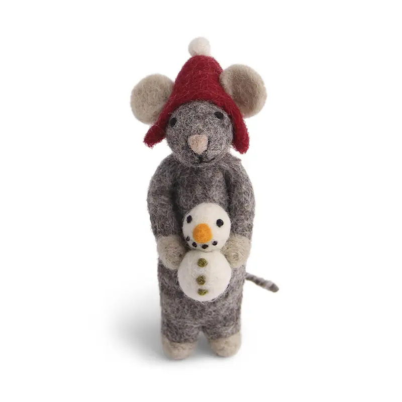 Grey Mouse With Snowman Hanging Christmas Decoration by Gry & Sif