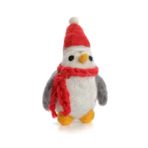 Grey Penguin in Hat & Scarf Hanging Christmas Decoration by Amica