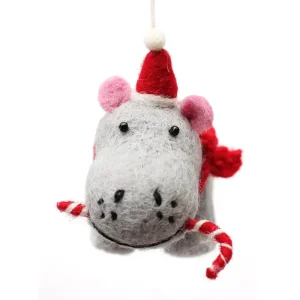 Hippo With Candy Cane Hanging Christmas Decoration by Amica