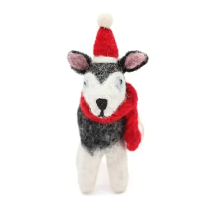 Husky with Hat & Scarf Hanging Christmas Decoration by Amica