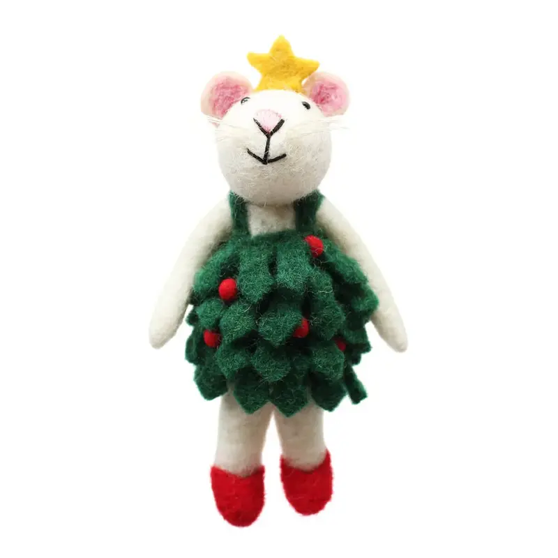 Mouse in Holly Dress Hanging Christmas Decoration by Amica