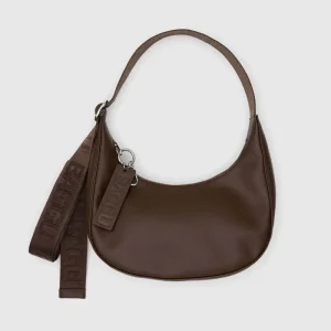 Small Recycled Leather Crescent Bag in Brown by Baggu