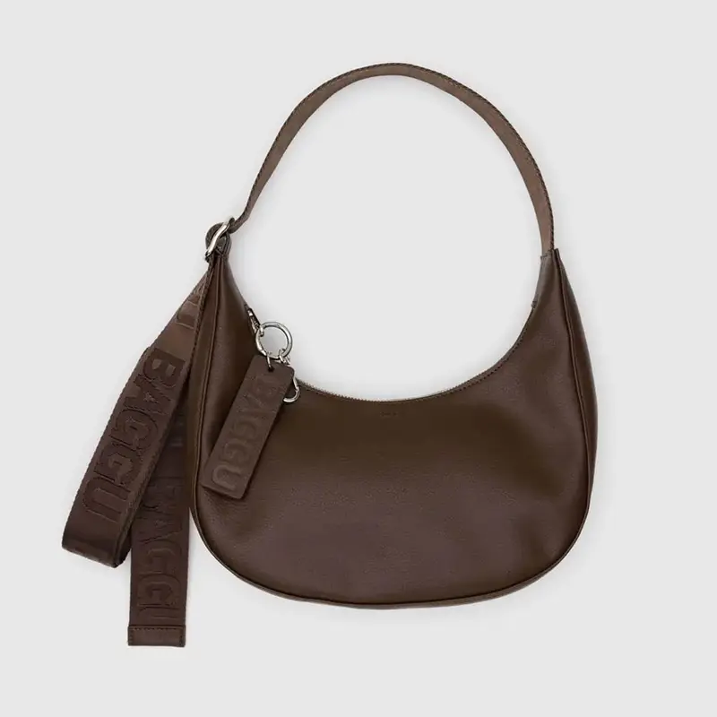 Small Recycled Leather Crescent Bag in Brown by Baggu