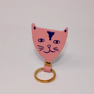 Cat Head Key Fob in Pale Pink by Ark Colour Designs