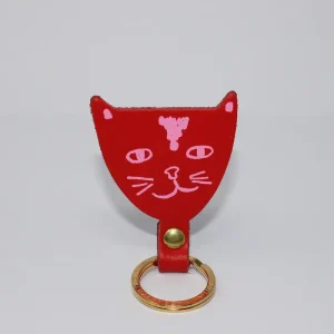 Cat Head Key Fob in Red by Ark Colour Designs