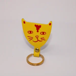 Cat Head Key Fob in Yellow by Ark Colour Designs