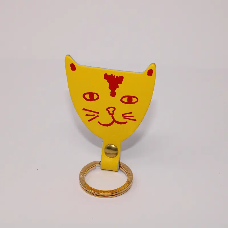 Cat Head Key Fob in Yellow by Ark Colour Designs