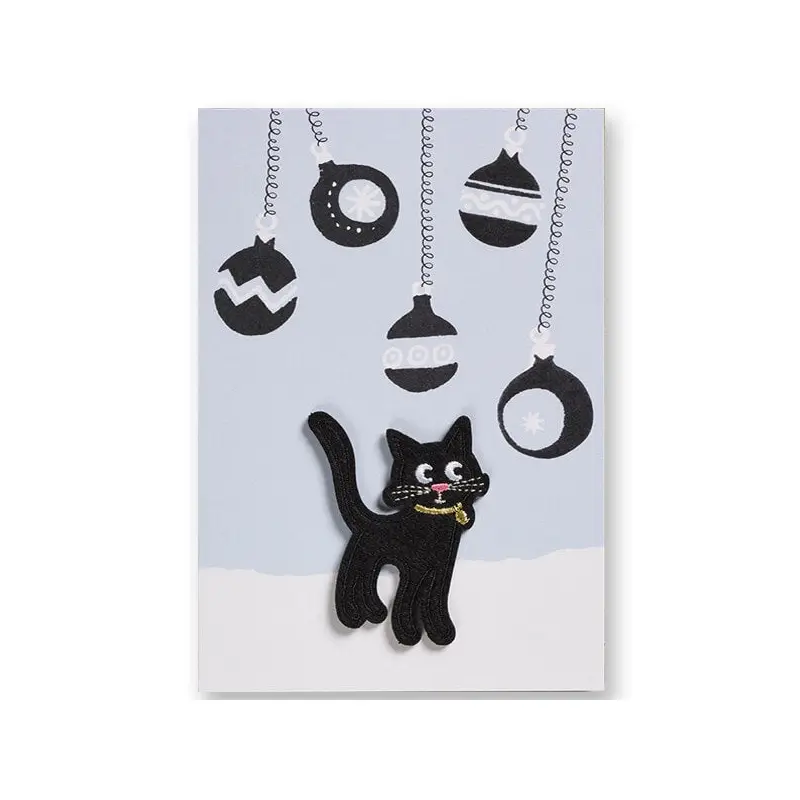 Cat With Baubles Iron On Patch Christmas Card by Petra Boase