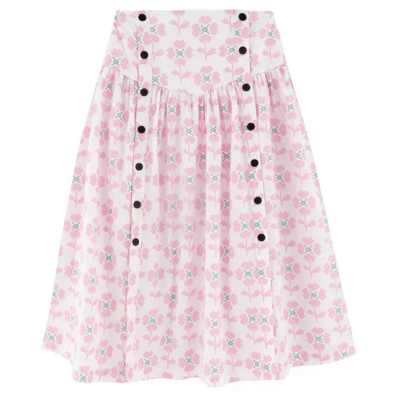 Cross Stitch Flowers Buttoned Skirt by The Tiny Big Sister - Last One In Stock - EUR 36 (UK 8)