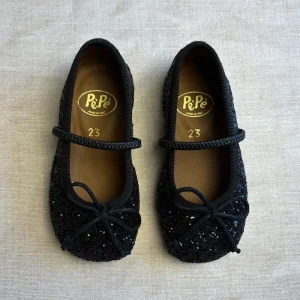 Darlyn Glitter Ballet Slippers in Nero by PP