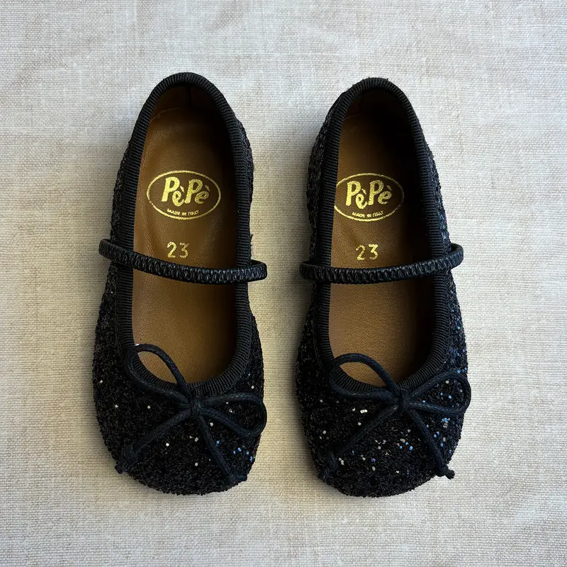 Darlyn Glitter Ballet Slippers in Nero by PP