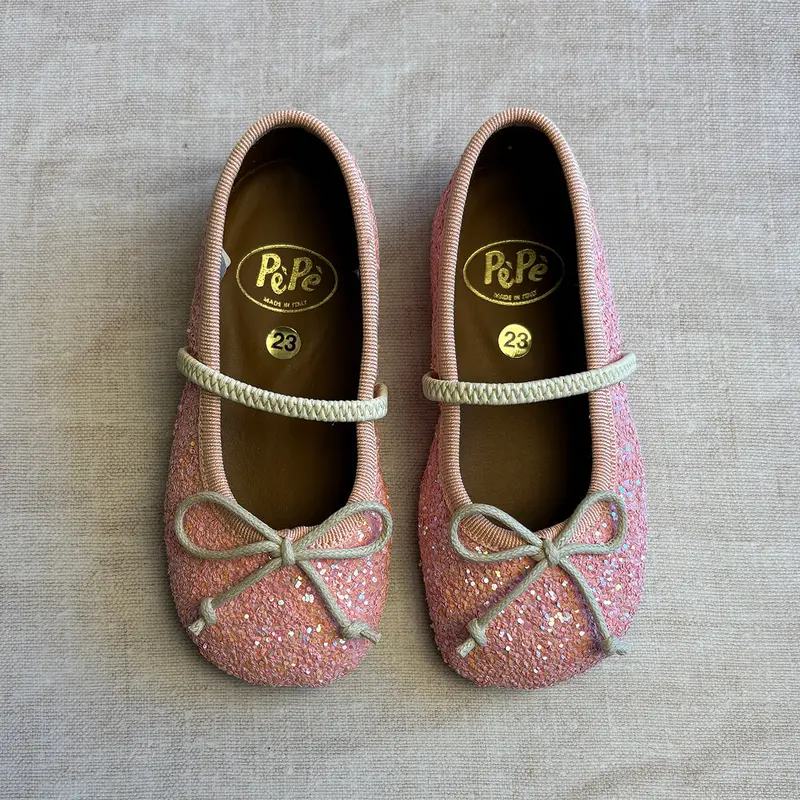 Darlyn Glitter Ballet Slippers in Salmon Pink by PP