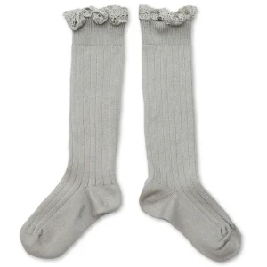 Josephine Lace Trim Ribbed Knee High Socks in Gris Perle by Collegien