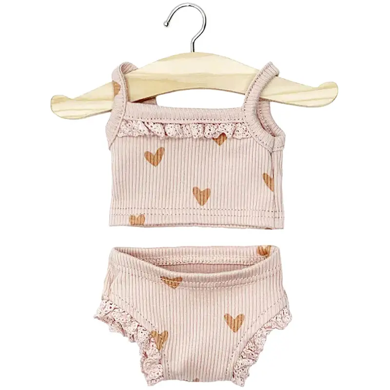 Lace Trim Girl's Underwear Set (34cm Doll) in Little Pink Hearts by Minikane