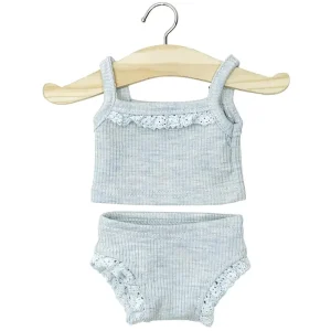 Lace Trim Ribbed Girl's Underwear Set (34cm Doll) in Bleu Chine by Minikane