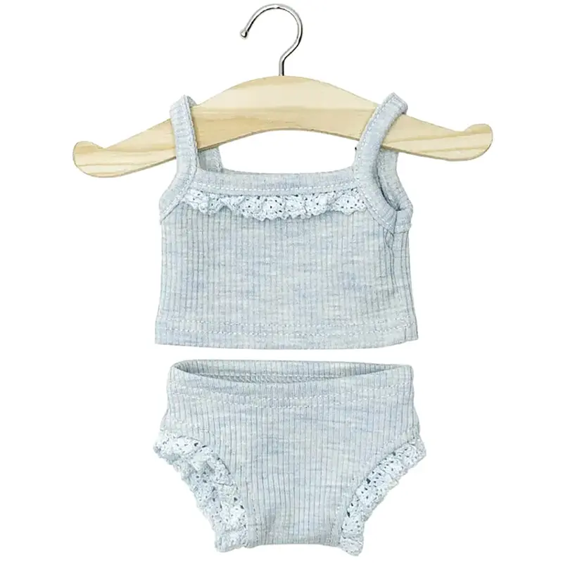 Lace Trim Ribbed Girl's Underwear Set (34cm Doll) in Bleu Chine by Minikane