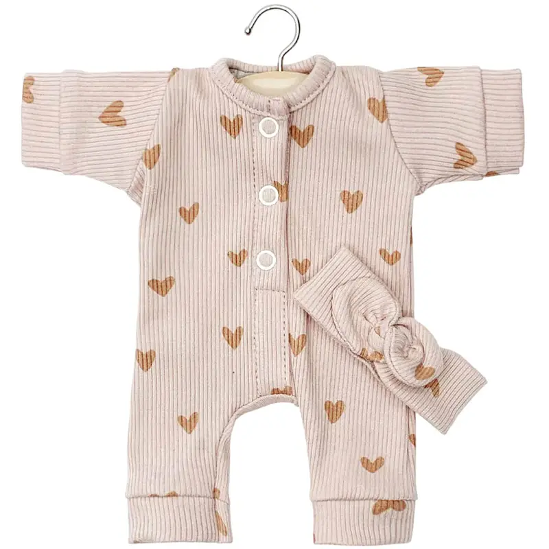 Lili Romper and Headband Set (28cm Doll) in Little Pink Hearts by Minikane