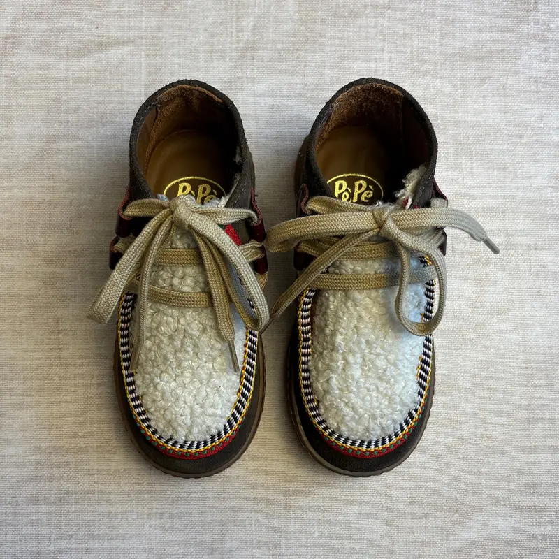 Mocassin Lace Up Shoes in Brown Suede / Shearling by PP