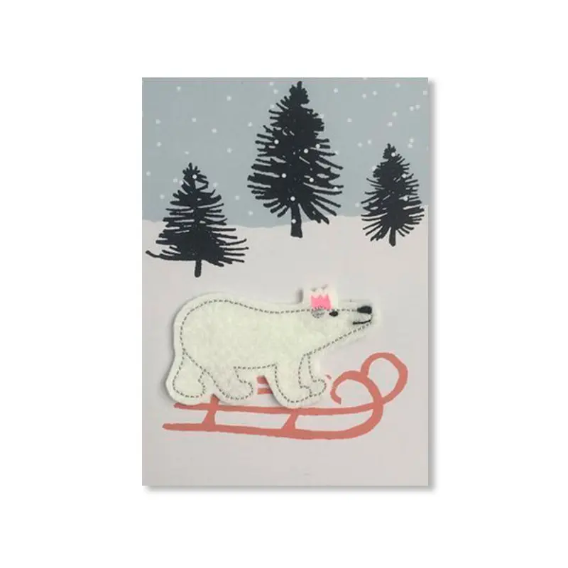 Polar Bear on Sledge Iron On Patch Christmas Card by Petra Boase
