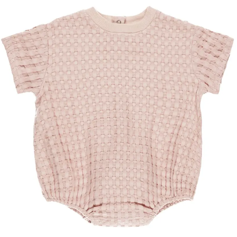 Relaxed Short Sleeve Bubble Romper in Bubblegum by Quincy Mae
