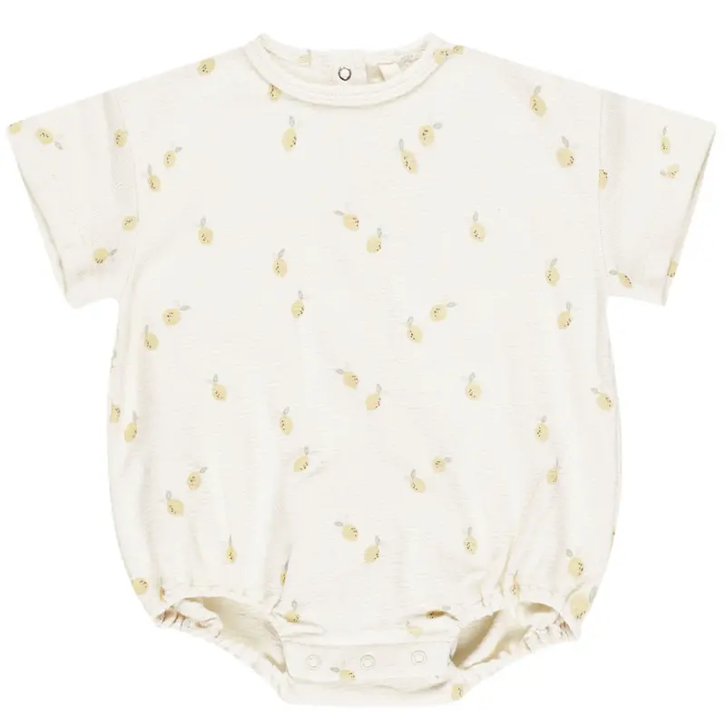 Relaxed Short Sleeve Bubble Romper in Lemons by Quincy Mae - Last Ones In Stock - 3-12 Months