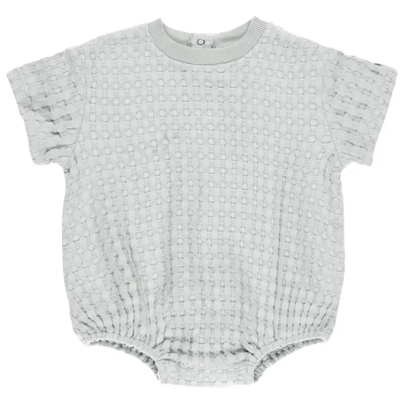 Relaxed Short Sleeve Bubble Romper in Sky by Quincy Mae - Last Ones In Stock - 0-6 Months