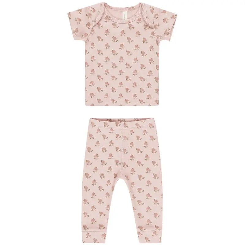 Ribbed Tee and Legging Set in Rose by Quincy Mae