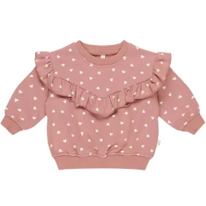 Ruffle Sweatshirt in Lipstick Hearts by Quincy Mae