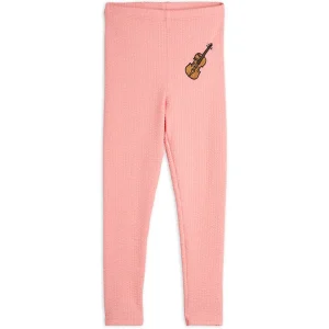 Violin Embroidered Leggings in Pink by Mini Rodini