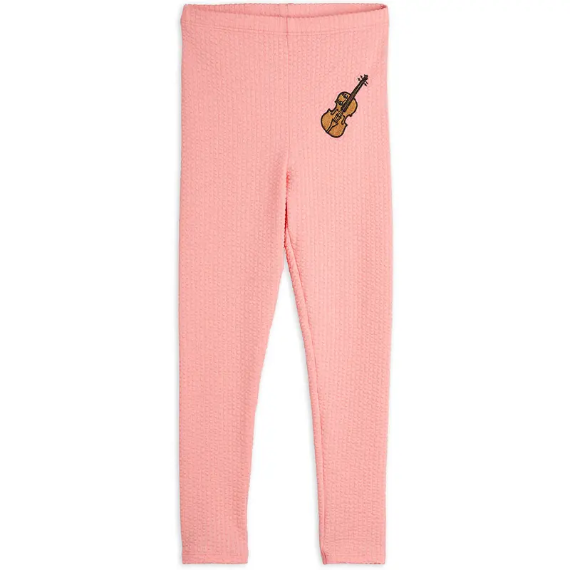 Violin Embroidered Leggings in Pink by Mini Rodini